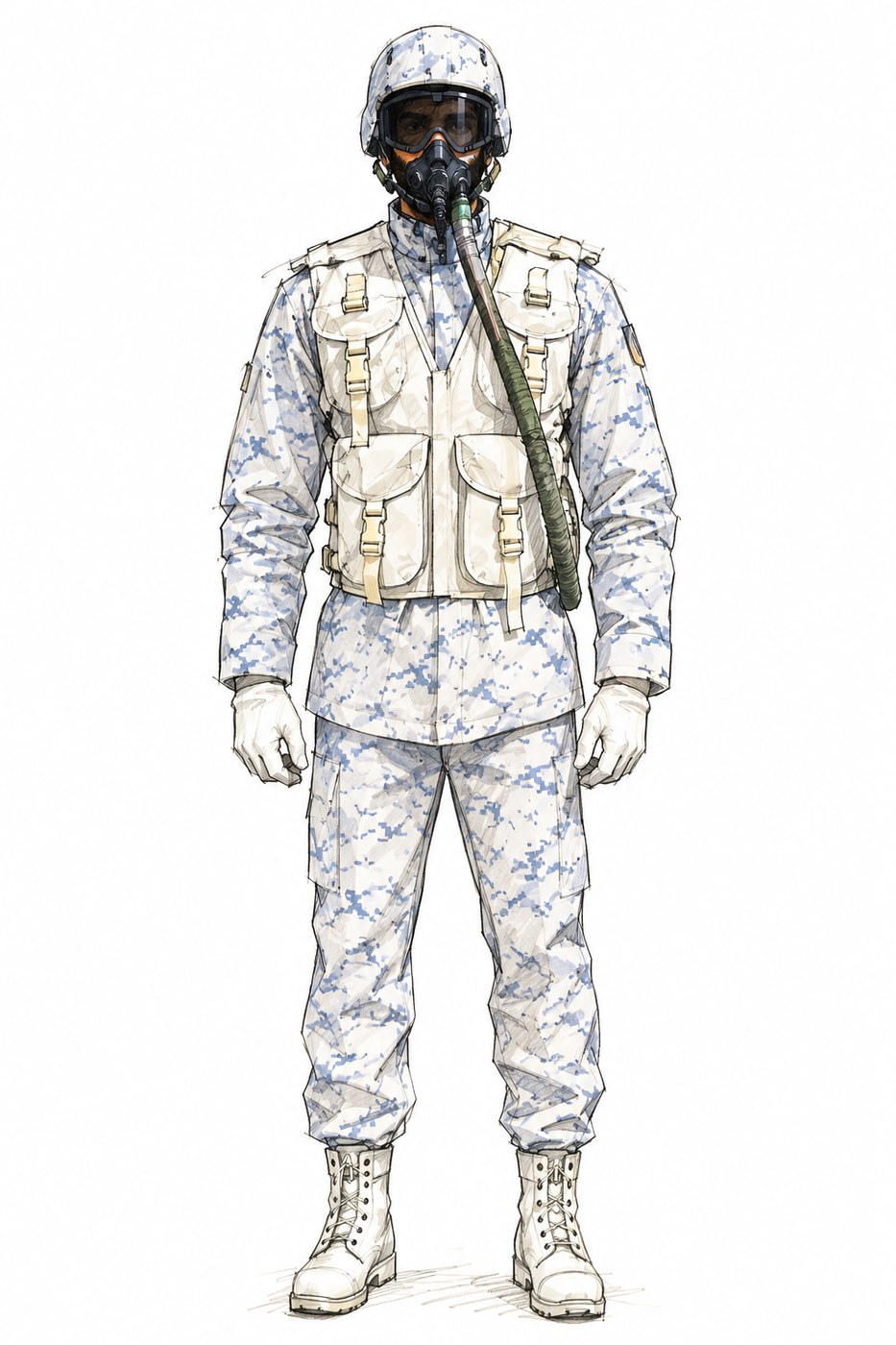 Winter combat gear costume sketch