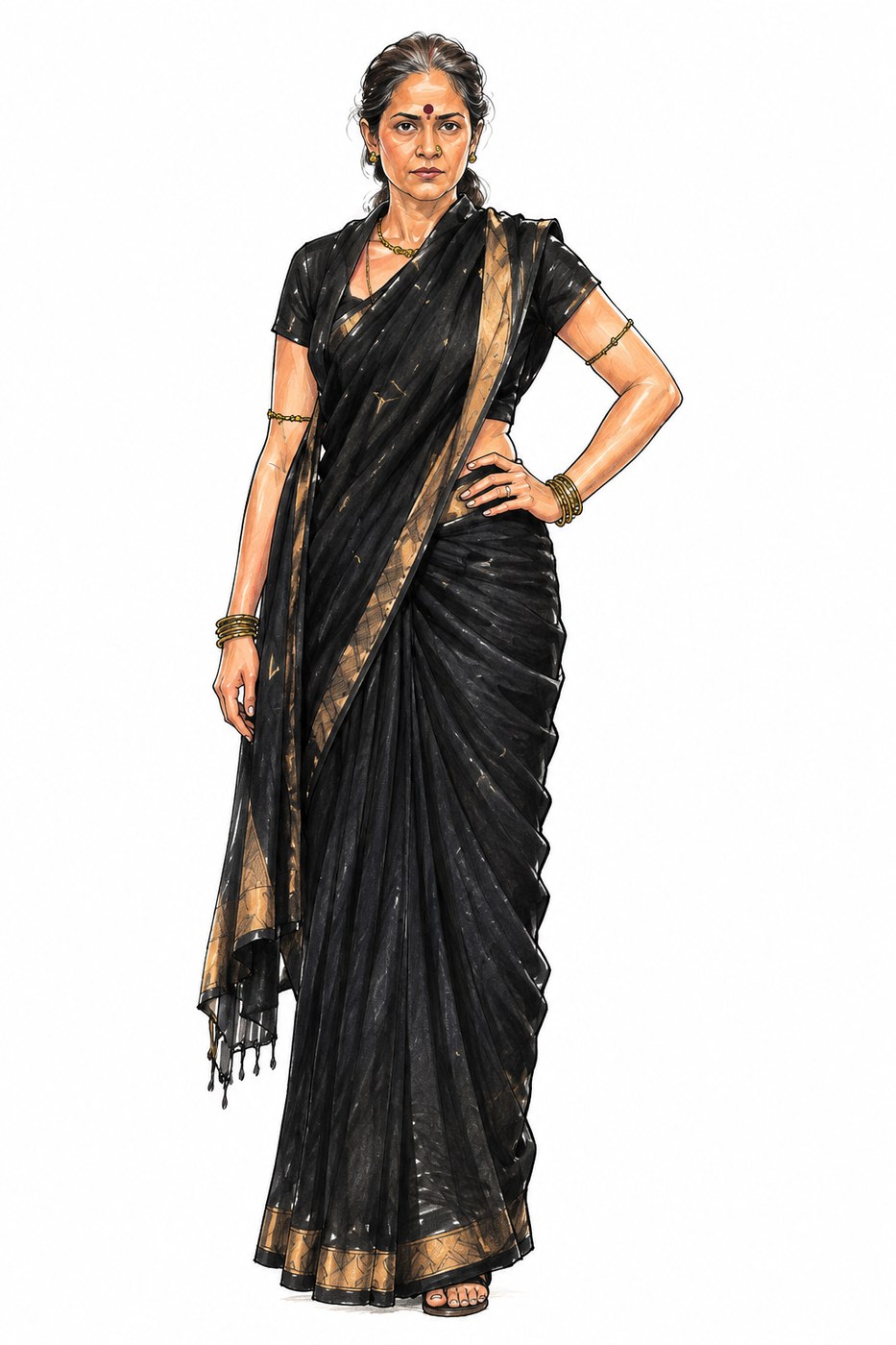 Black saree costume sketch