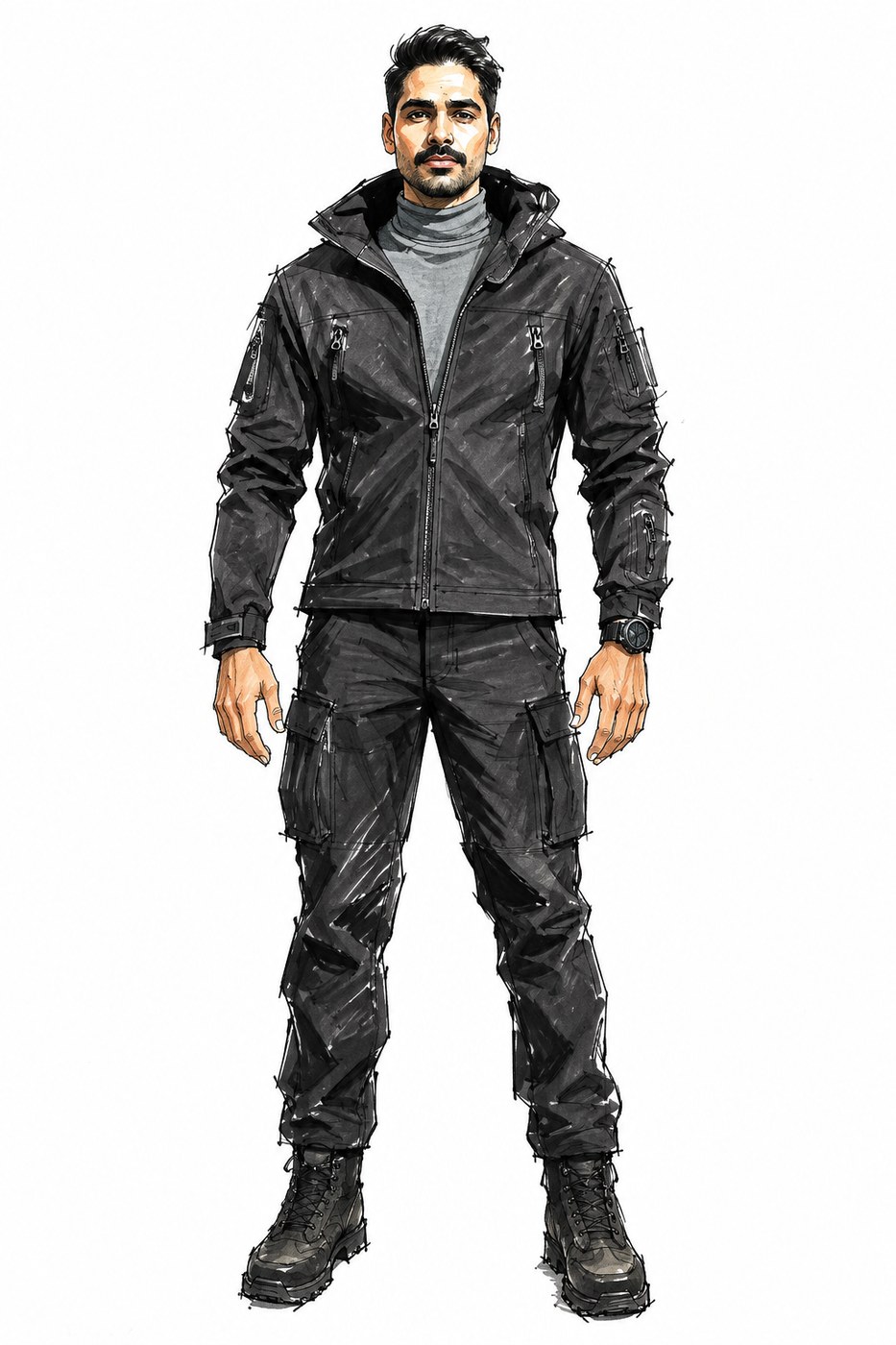 Tactical casual costume sketch
