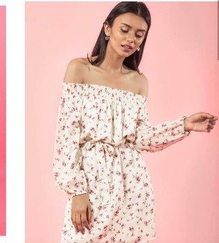 Off-shoulder dress product shot