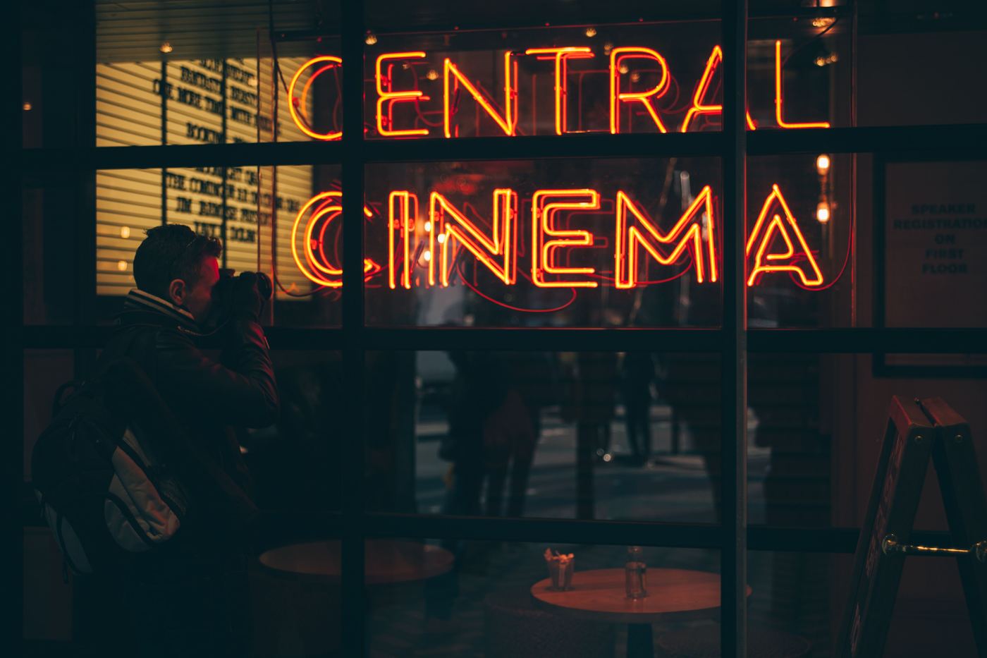 Cinema marquee at night